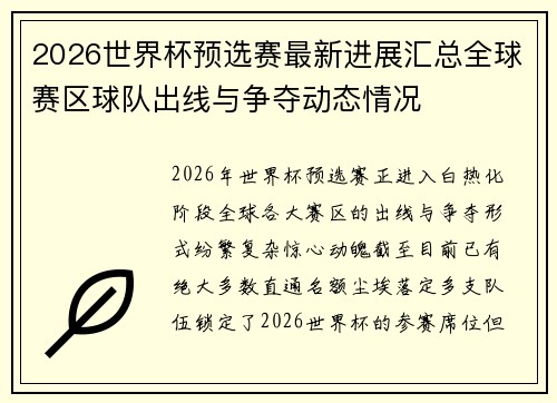 2026世界杯预选赛最新进展汇总全球赛区球队出线与争夺动态情况